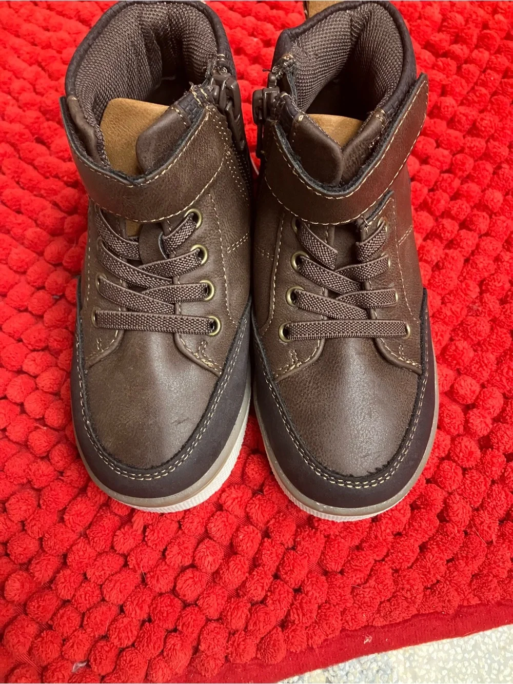 Kids Brown High-Top Casual Boots with Hook-and-Loop Strap